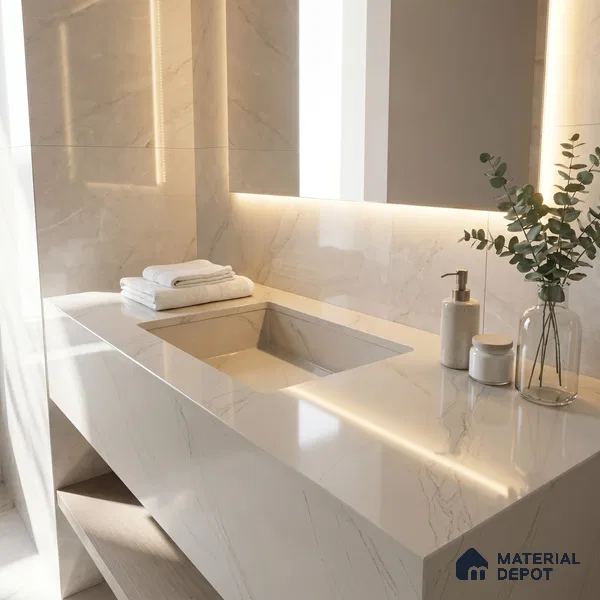 Belina Quartz QR 00271 Ivory Cascade Value Series 10.5 ft x 5.25 ft Quartz - 20 mm | 5 Years Warranty | Suitable for Kitchen, Restaurant, Counter Tops, Dining, Reception, office