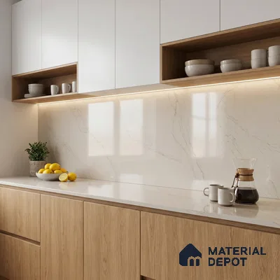 Belina Quartz QR 00271 Ivory Cascade Value Series 10.5 ft x 5.25 ft Quartz - 20 mm | 5 Years Warranty | Suitable for Kitchen, Restaurant, Counter Tops, Dining, Reception, office