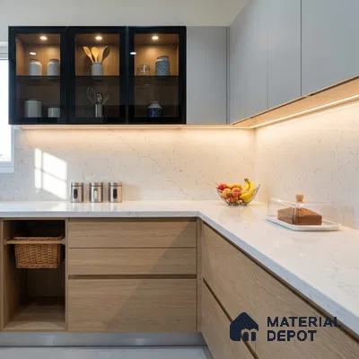 Belina Quartz QR 00272 Frosted Stratus Helsinki Series 11.42 ft x 6.59 ft Quartz - 20 mm | 10 Years and Replacement Warranty | Suitable for Kitchen, Restaurant, Counter Tops, Dining, Reception, office