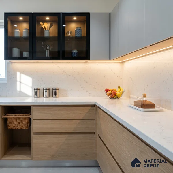 Belina Quartz QR 00272 Frosted Stratus Helsinki Series 11.42 ft x 6.59 ft Quartz - 20 mm | 10 Years and Replacement Warranty | Suitable for Kitchen, Restaurant, Counter Tops, Dining, Reception, office