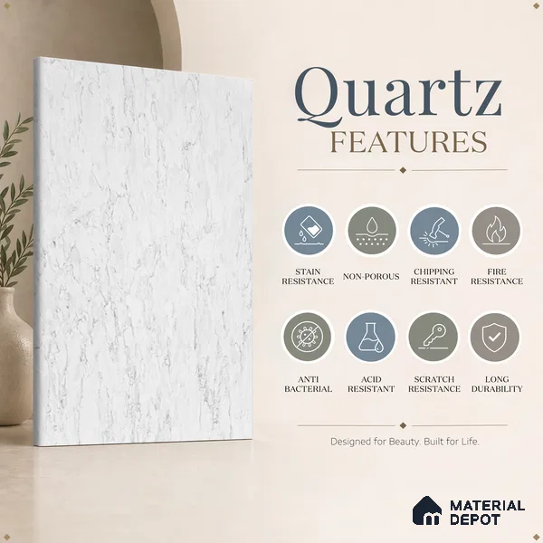 Belina Quartz QR 00272 Frosted Stratus Helsinki Series 11.42 ft x 6.59 ft Quartz - 20 mm | 10 Years and Replacement Warranty | Suitable for Kitchen, Restaurant, Counter Tops, Dining, Reception, office