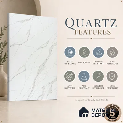 Belina Quartz QR 00273 Serene Cascade Value Series 10.66 ft x 5.41 ft Quartz - 20 mm | 5 Years Warranty | Suitable for Kitchen, Restaurant, Counter Tops, Dining, Reception, office