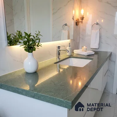 Belina Quartz QR 00274 Verdant Cascade Helsinki Series 11.5 ft x 6.5 ft Quartz - 20 mm | 10 Years of Replacement Warranty | Suitable for Kitchen, Restaurant, Counter Tops, Dining, Reception, office