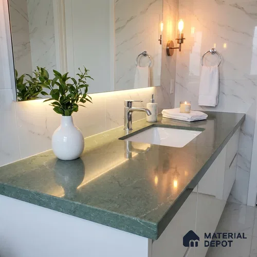 Belina Quartz QR 00274 Verdant Cascade Helsinki Series 11.5 ft x 6.5 ft Quartz - 20 mm | 10 Years of Replacement Warranty | Suitable for Kitchen, Restaurant, Counter Tops, Dining, Reception, office