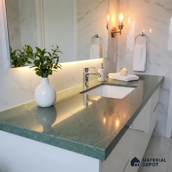 Belina Quartz QR 00274 Verdant Cascade Helsinki Series 11.5 ft x 6.5 ft Quartz - 20 mm | 10 Years of Replacement Warranty | Suitable for Kitchen, Restaurant, Counter Tops, Dining, Reception, office