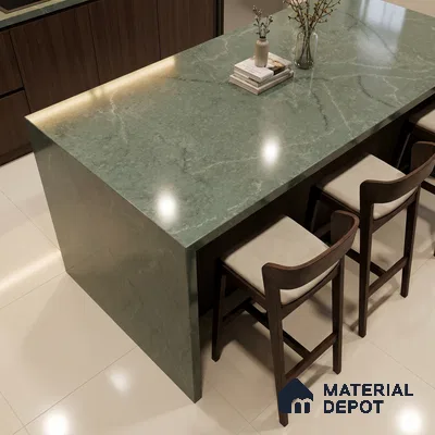 Belina Quartz QR 00274 Verdant Cascade Helsinki Series 11.5 ft x 6.5 ft Quartz - 20 mm | 10 Years of Replacement Warranty | Suitable for Kitchen, Restaurant, Counter Tops, Dining, Reception, office
