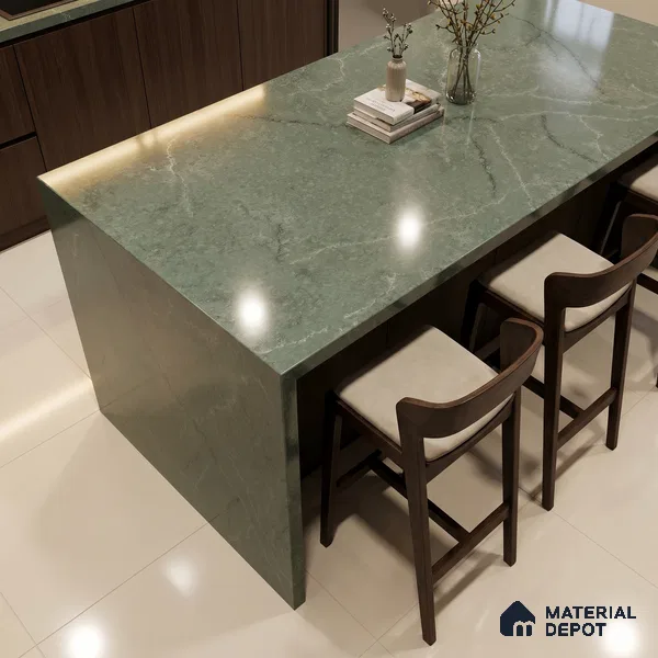 Belina Quartz QR 00274 Verdant Cascade Helsinki Series 11.5 ft x 6.5 ft Quartz - 20 mm | 10 Years of Replacement Warranty | Suitable for Kitchen, Restaurant, Counter Tops, Dining, Reception, office
