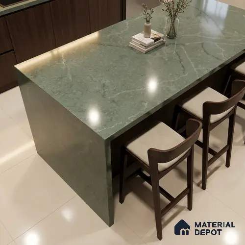 Belina Quartz QR 00274 Verdant Cascade Helsinki Series 11.5 ft x 6.5 ft Quartz - 20 mm | 10 Years of Replacement Warranty | Suitable for Kitchen, Restaurant, Counter Tops, Dining, Reception, office
