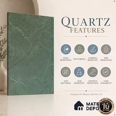 Belina Quartz QR 00274 Verdant Cascade Helsinki Series 11.5 ft x 6.5 ft Quartz - 20 mm | 10 Years of Replacement Warranty | Suitable for Kitchen, Restaurant, Counter Tops, Dining, Reception, office
