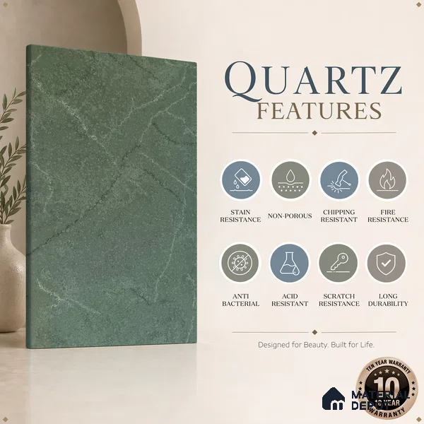 Belina Quartz QR 00274 Verdant Cascade Helsinki Series 11.5 ft x 6.5 ft Quartz - 20 mm | 10 Years of Replacement Warranty | Suitable for Kitchen, Restaurant, Counter Tops, Dining, Reception, office