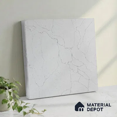 Belina Quartz QR 00275 Calacatta Modena Grey Helsinki Series 10.5 ft x 5.35 ft Quartz - 20 mm | 10 Years and Replacement Warranty | Suitable for Kitchen, Restaurant, Counter Tops, Dining, Reception, office
