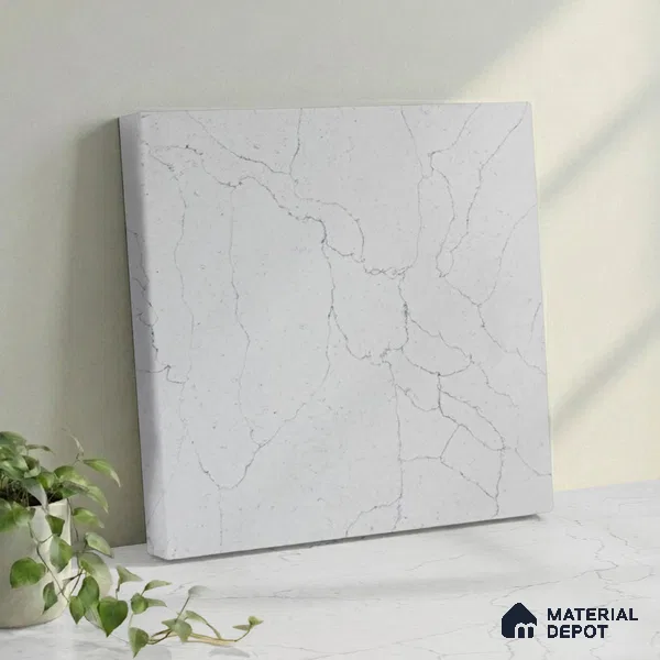Belina Quartz QR 00275 Calacatta Modena Grey Helsinki Series 10.5 ft x 5.35 ft Quartz - 20 mm | 10 Years and Replacement Warranty | Suitable for Kitchen, Restaurant, Counter Tops, Dining, Reception, office