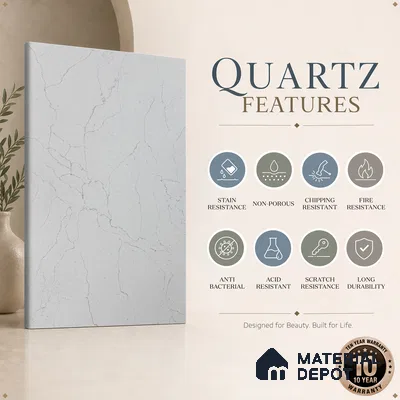 Belina Quartz QR 00275 Calacatta Modena Grey Helsinki Series 10.5 ft x 5.35 ft Quartz - 20 mm | 10 Years and Replacement Warranty | Suitable for Kitchen, Restaurant, Counter Tops, Dining, Reception, office