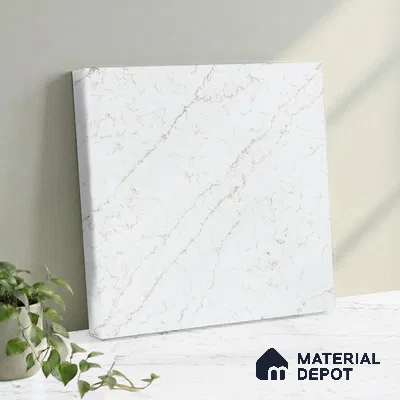 Belina Quartz QR 00276 Calacatta Siena Oro Helsinki Series 10.5 ft x 5.35 ft Quartz - 20 mm | 10 Years and Replacement Warranty | Suitable for Kitchen, Restaurant, Counter Tops, Dining, Reception, office (Sample)