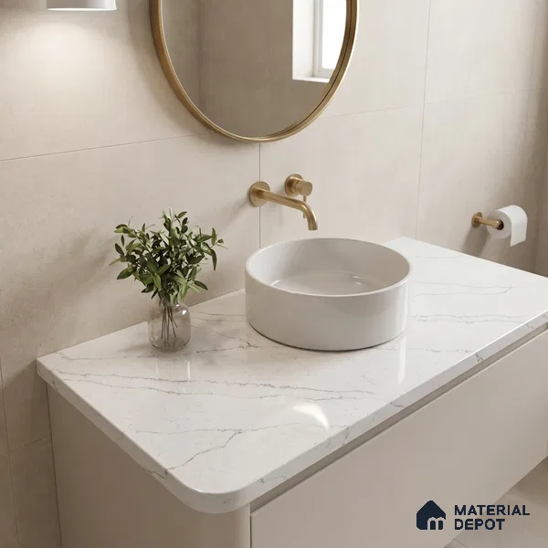 Belina Quartz QR 00277 Calacatta Lucento Helsinki Series 10.5 ft x 5.35 ft Quartz - 20 mm | 10 Years and Replacement Warranty | Suitable for Kitchen, Restaurant, Counter Tops, Dining, Reception, office