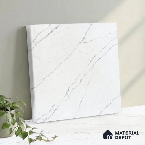 Belina Quartz QR 00277 Calacatta Lucento Helsinki Series 10.5 ft x 5.35 ft Quartz - 20 mm | 10 Years and Replacement Warranty | Suitable for Kitchen, Restaurant, Counter Tops, Dining, Reception, office