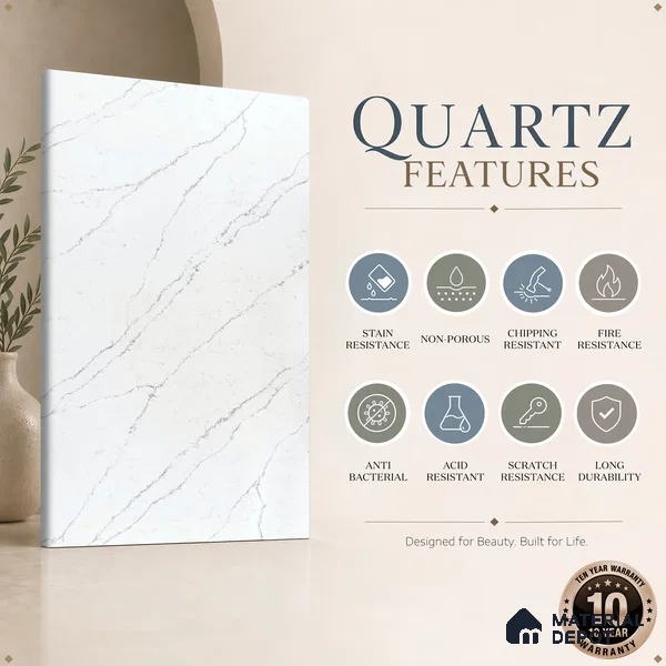 Belina Quartz QR 00277 Calacatta Lucento Helsinki Series 10.5 ft x 5.35 ft Quartz - 20 mm | 10 Years and Replacement Warranty | Suitable for Kitchen, Restaurant, Counter Tops, Dining, Reception, office