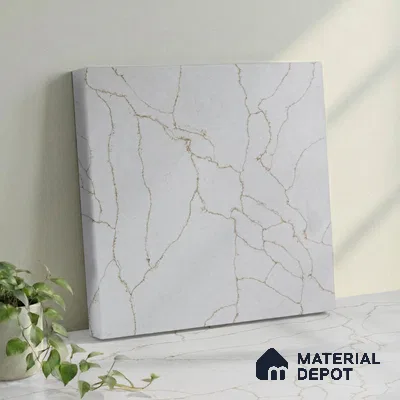Belina Quartz QR 00278 Calacatta Imperiale Gold Helsinki Series 10.5 ft x 5.35 ft Quartz - 20 mm | 10 Years and Replacement Warranty | Suitable for Kitchen, Restaurant, Counter Tops, Dining, Reception, office