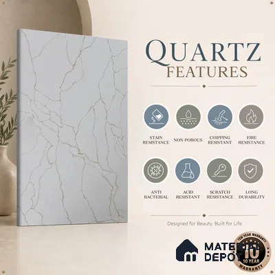 Belina Quartz QR 00278 Calacatta Imperiale Gold Helsinki Series 10.5 ft x 5.35 ft Quartz - 20 mm | 10 Years and Replacement Warranty | Suitable for Kitchen, Restaurant, Counter Tops, Dining, Reception, office