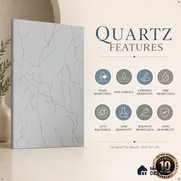 Belina Quartz QR 00278 Calacatta Imperiale Gold Helsinki Series 10.5 ft x 5.35 ft Quartz - 20 mm | 10 Years and Replacement Warranty | Suitable for Kitchen, Restaurant, Counter Tops, Dining, Reception, office