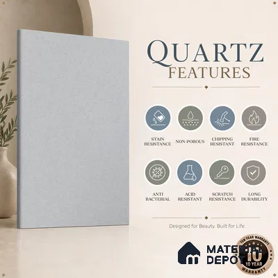 Belina Quartz QR 00279 Mayra Cloud Grey Helsinki Series 10.5 ft x 5.35 ft Quartz - 20 mm | 10 Years and Replacement Warranty | Suitable for Kitchen, Restaurant, Counter Tops, Dining, Reception, office