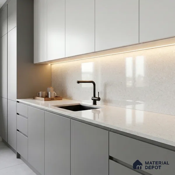 Belina Quartz QR 00280 B Marosa Gold Helsinki Series 10.5 ft x 4.82 ft Quartz - 20 mm | 10 Years and Replacement Warranty | Suitable for Kitchen, Restaurant, Counter Tops, Dining, Reception, office