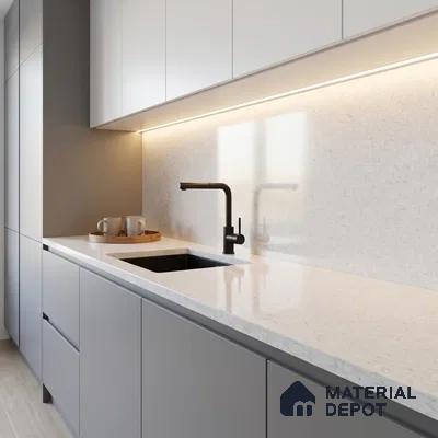Belina Quartz QR 00280 Marosa Gold Helsinki Series 10.5 ft x 5.35 ft Quartz - 20 mm | 10 Years and Replacement Warranty | Suitable for Kitchen, Restaurant, Counter Tops, Dining, Reception, office