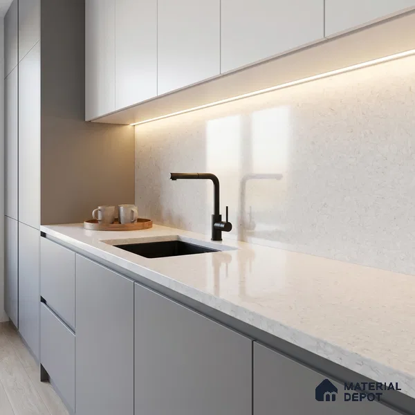 Belina Quartz QR 00280 Marosa Gold Helsinki Series 10.5 ft x 5.35 ft Quartz - 20 mm | 10 Years and Replacement Warranty | Suitable for Kitchen, Restaurant, Counter Tops, Dining, Reception, office