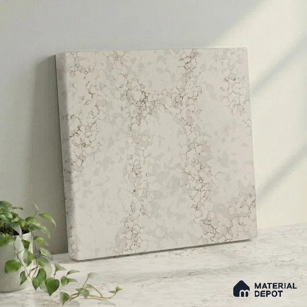 Belina Quartz QR 00281 Calacatta Aurelia Brown Helsinki Series 10.5 ft x 5.35 ft Quartz - 20 mm | 10 Years and Replacement Warranty | Suitable for Kitchen, Restaurant, Counter Tops, Dining, Reception, office