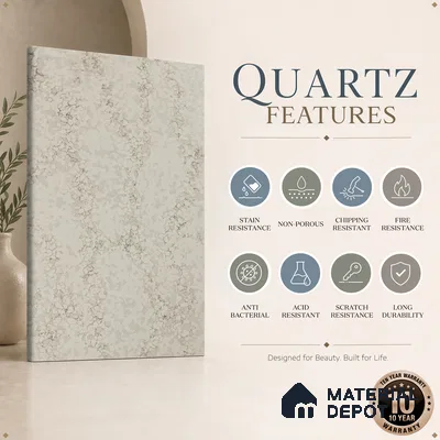 Belina Quartz QR 00281 Calacatta Aurelia Brown Helsinki Series 10.5 ft x 5.35 ft Quartz - 20 mm | 10 Years and Replacement Warranty | Suitable for Kitchen, Restaurant, Counter Tops, Dining, Reception, office