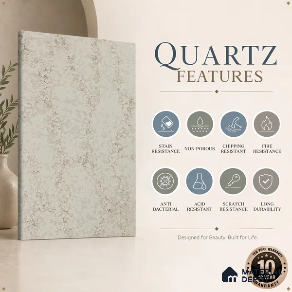 Belina Quartz QR 00281 Calacatta Aurelia Brown Helsinki Series 10.5 ft x 5.35 ft Quartz - 20 mm | 10 Years and Replacement Warranty | Suitable for Kitchen, Restaurant, Counter Tops, Dining, Reception, office