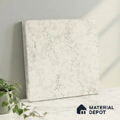 Belina Quartz QR 00282 Calacatta Belluno Grey Helsinki Series 10.5 ft x 5.35 ft Quartz - 20 mm | 10 Years and Replacement Warranty | Suitable for Kitchen, Restaurant, Counter Tops, Dining, Reception, office
