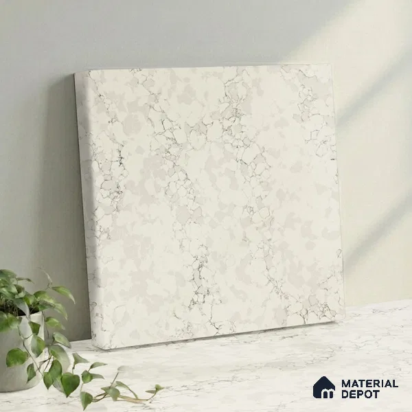Belina Quartz QR 00282 Calacatta Belluno Grey Helsinki Series 10.5 ft x 5.35 ft Quartz - 20 mm | 10 Years and Replacement Warranty | Suitable for Kitchen, Restaurant, Counter Tops, Dining, Reception, office