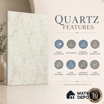 Belina Quartz QR 00282 Calacatta Belluno Grey Helsinki Series 10.5 ft x 5.35 ft Quartz - 20 mm | 10 Years and Replacement Warranty | Suitable for Kitchen, Restaurant, Counter Tops, Dining, Reception, office