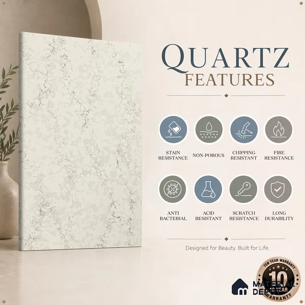 Belina Quartz QR 00282 Calacatta Belluno Grey Helsinki Series 10.5 ft x 5.35 ft Quartz - 20 mm | 10 Years and Replacement Warranty | Suitable for Kitchen, Restaurant, Counter Tops, Dining, Reception, office