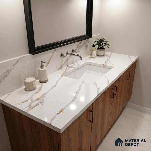 Belina Quartz QR 00283 Calacatta Luminara Helsinki Series 10.5 ft x 5.35 ft Quartz - 20 mm | 10 Years and Replacement Warranty | Suitable for Kitchen, Restaurant, Counter Tops, Dining, Reception, office