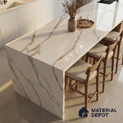 Belina Quartz QR 00283 Calacatta Luminara Helsinki Series 10.5 ft x 5.35 ft Quartz - 20 mm | 10 Years and Replacement Warranty | Suitable for Kitchen, Restaurant, Counter Tops, Dining, Reception, office