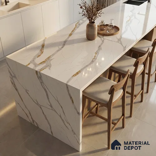 Belina Quartz QR 00283 Calacatta Luminara Helsinki Series 10.5 ft x 5.35 ft Quartz - 20 mm | 10 Years and Replacement Warranty | Suitable for Kitchen, Restaurant, Counter Tops, Dining, Reception, office