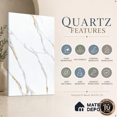 Belina Quartz QR 00283 Calacatta Luminara Helsinki Series 10.5 ft x 5.35 ft Quartz - 20 mm | 10 Years and Replacement Warranty | Suitable for Kitchen, Restaurant, Counter Tops, Dining, Reception, office