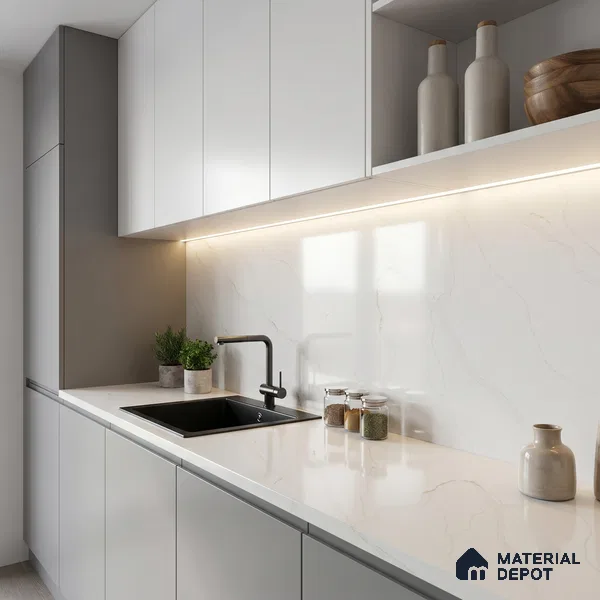 Belina Quartz QR 00284 Madura Royale Gold Helsinki Series 10.5 ft x 5.35 ft Quartz - 20 mm | 10 Years and Replacement Warranty | Suitable for Kitchen, Restaurant, Counter Tops, Dining, Reception, office