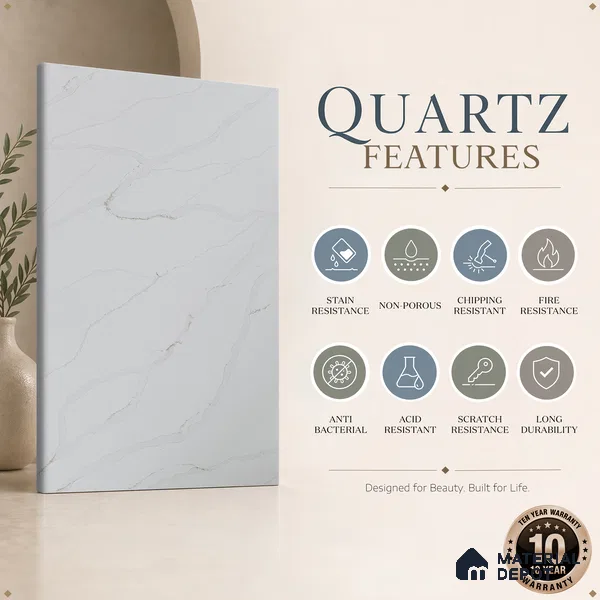 Belina Quartz QR 00284 Madura Royale Gold Helsinki Series 10.5 ft x 5.35 ft Quartz - 20 mm | 10 Years and Replacement Warranty | Suitable for Kitchen, Restaurant, Counter Tops, Dining, Reception, office