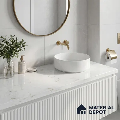 Belina Quartz QR 00285 Carrara Tioli White Helsinki Series 10.5 ft x 5.35 ft Quartz - 20 mm | 10 Years and Replacement Warranty | Suitable for Kitchen, Restaurant, Counter Tops, Dining, Reception, office