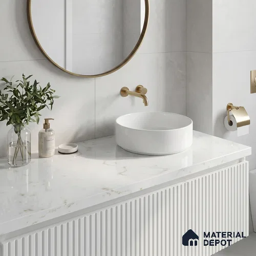 Belina Quartz QR 00285 Carrara Tioli White Helsinki Series 10.5 ft x 5.35 ft Quartz - 20 mm | 10 Years and Replacement Warranty | Suitable for Kitchen, Restaurant, Counter Tops, Dining, Reception, office