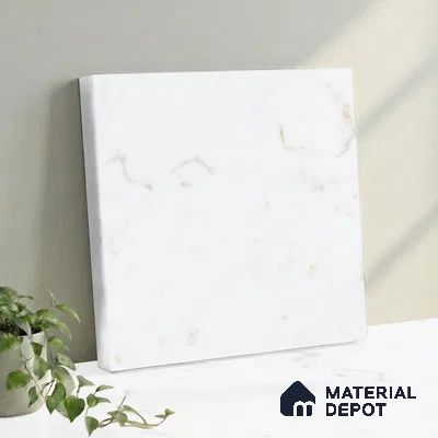 Belina Quartz QR 00285 Carrara Tioli White Helsinki Series 10.5 ft x 5.35 ft Quartz - 20 mm | 10 Years and Replacement Warranty | Suitable for Kitchen, Restaurant, Counter Tops, Dining, Reception, office