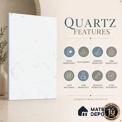 Belina Quartz QR 00285 Carrara Tioli White Helsinki Series 10.5 ft x 5.35 ft Quartz - 20 mm | 10 Years and Replacement Warranty | Suitable for Kitchen, Restaurant, Counter Tops, Dining, Reception, office