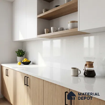 Belina Quartz QR 00286 B Arctic White Helsinki Series 10.5 ft x 2.46 ft Quartz - 20 mm | 10 Years and Replacement Warranty | Suitable for Kitchen, Restaurant, Counter Tops, Dining, Reception, office