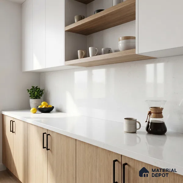 Belina Quartz QR 00286 B Arctic White Helsinki Series 10.5 ft x 2.46 ft Quartz - 20 mm | 10 Years and Replacement Warranty | Suitable for Kitchen, Restaurant, Counter Tops, Dining, Reception, office