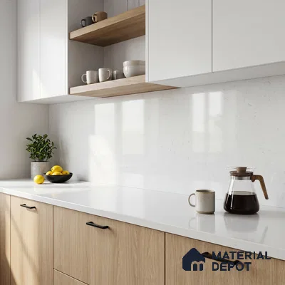 Belina Quartz QR 00286 C Arctic White Helsinki Series 10.5 ft x 4.82 ft Quartz - 20 mm | 10 Years and Replacement Warranty | Suitable for Kitchen, Restaurant, Counter Tops, Dining, Reception, office