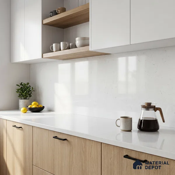 Belina Quartz QR 00286 C Arctic White Helsinki Series 10.5 ft x 4.82 ft Quartz - 20 mm | 10 Years and Replacement Warranty | Suitable for Kitchen, Restaurant, Counter Tops, Dining, Reception, office