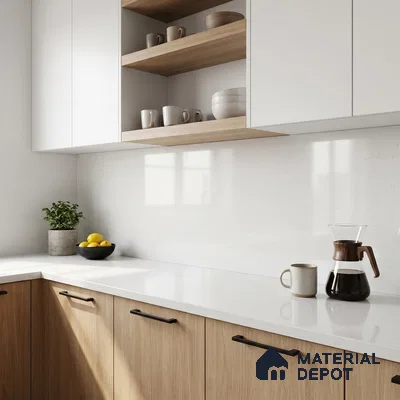 Belina Quartz QR 00286 D Arctic White Helsinki Series 10.5 ft x 2.79 ft Quartz - 20 mm | 10 Years and Replacement Warranty | Suitable for Kitchen, Restaurant, Counter Tops, Dining, Reception, office